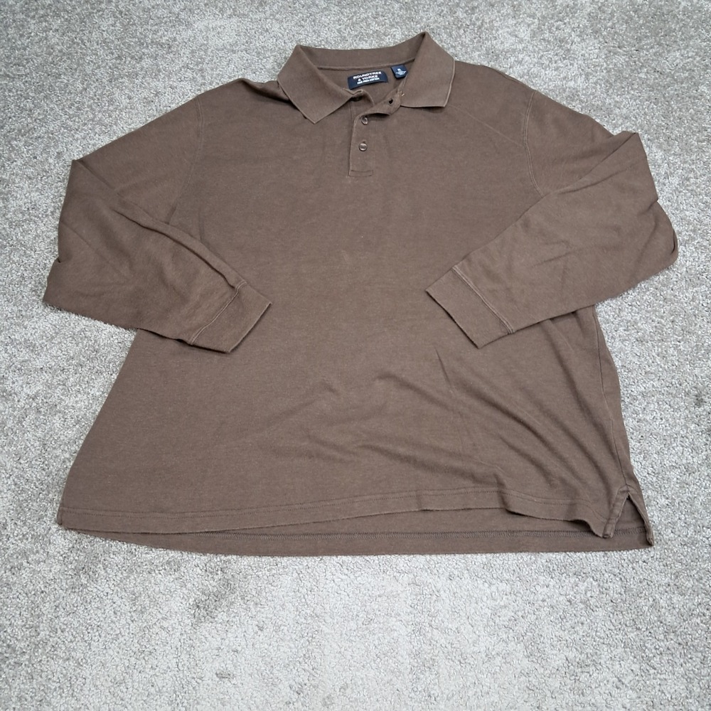 Roundtree & Yorke Mens XL Brown Pima Cotton Long Sleeve Polo Shirt 7701